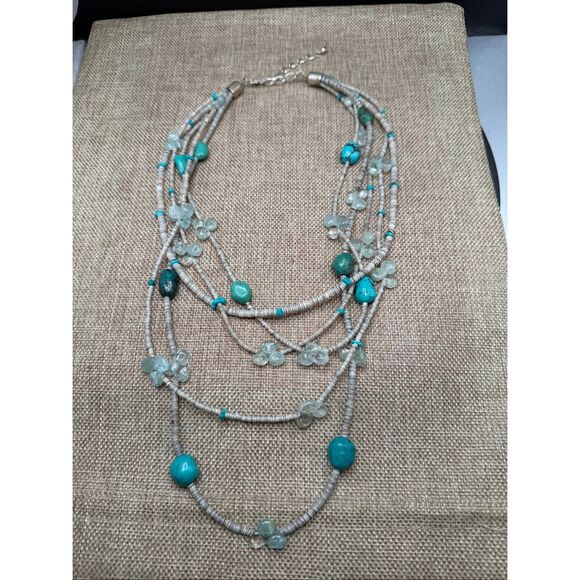 Jay King Multi Strand Heishi Bead Turquoise and Quartz Necklace Gemstones - Picture 4 of 7